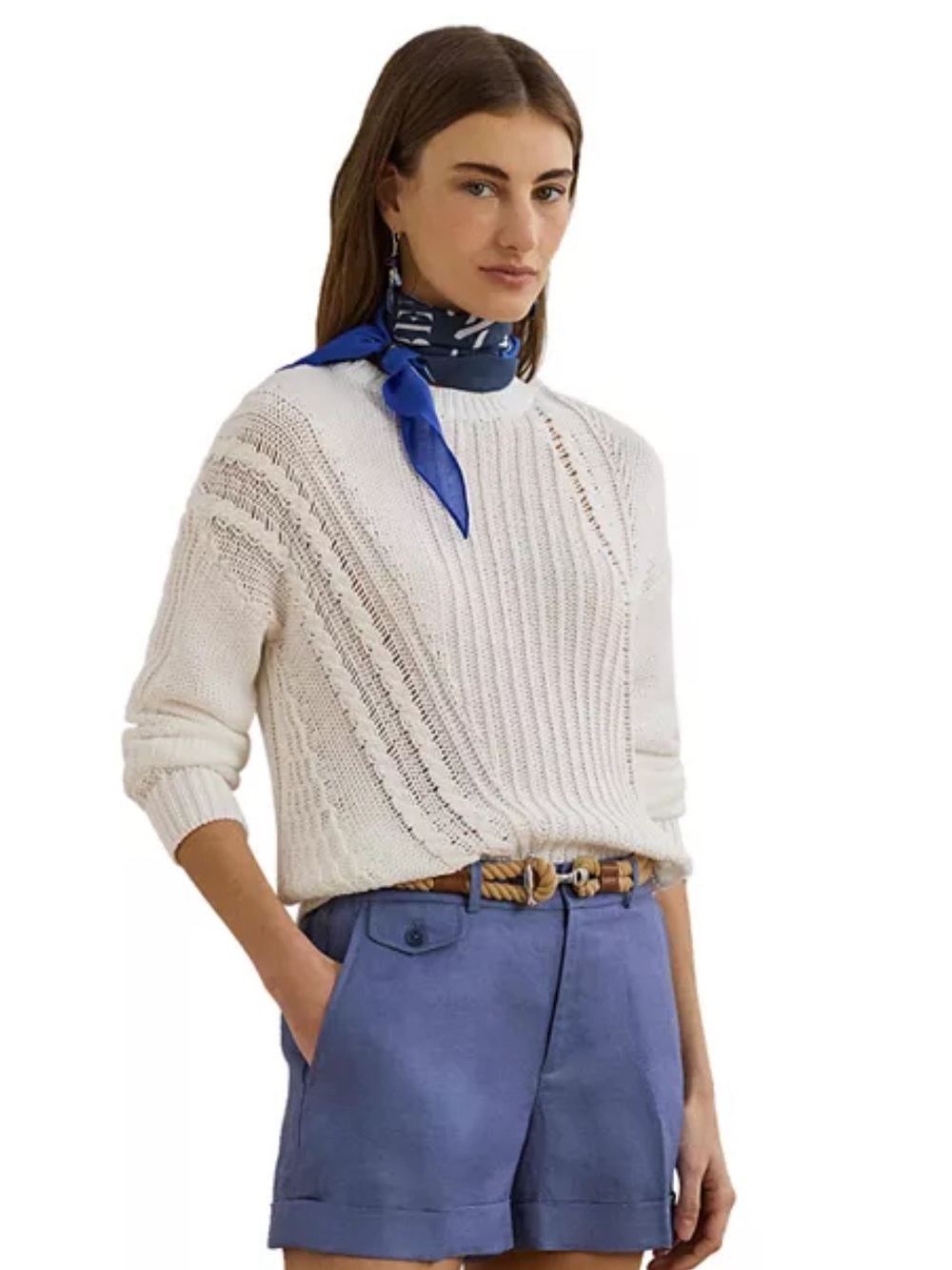 Ralph Lauren Lightweight Cream Open-Knit Crewneck Sweater